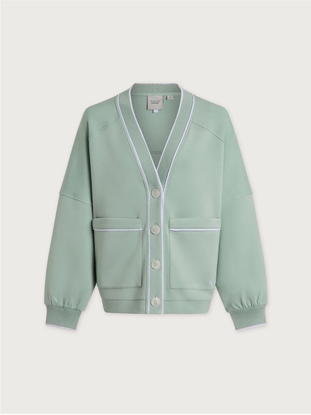 Varley Mint Green Blazer-Style Cardigan with White Trim